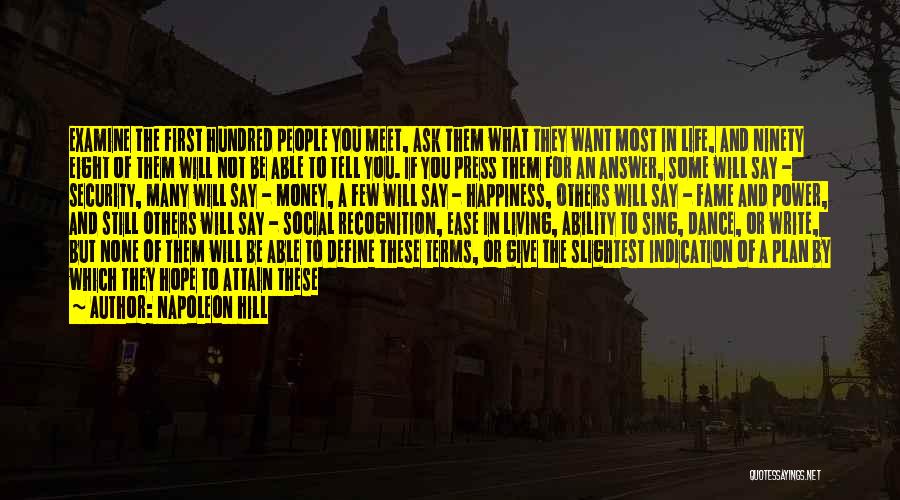 Napoleon Hill Quotes: Examine The First Hundred People You Meet, Ask Them What They Want Most In Life, And Ninety Eight Of Them