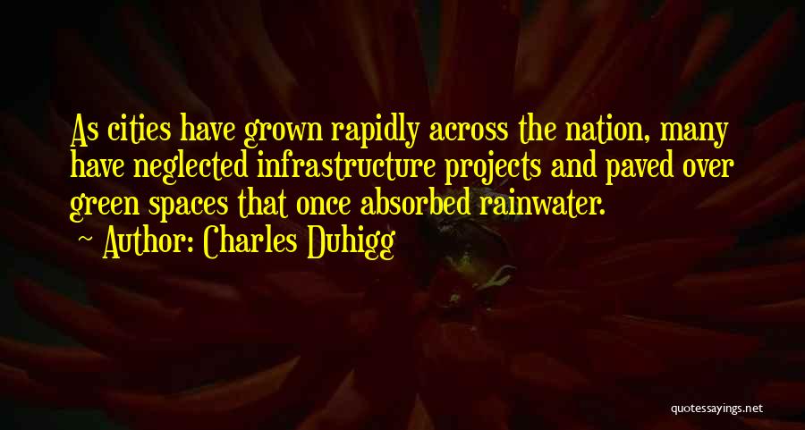 Charles Duhigg Quotes: As Cities Have Grown Rapidly Across The Nation, Many Have Neglected Infrastructure Projects And Paved Over Green Spaces That Once