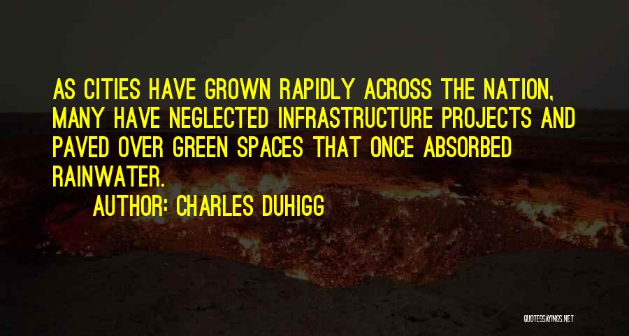 Charles Duhigg Quotes: As Cities Have Grown Rapidly Across The Nation, Many Have Neglected Infrastructure Projects And Paved Over Green Spaces That Once