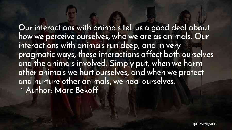 Marc Bekoff Quotes: Our Interactions With Animals Tell Us A Good Deal About How We Perceive Ourselves, Who We Are As Animals. Our