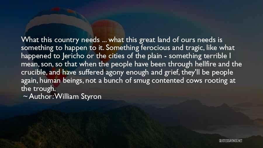 William Styron Quotes: What This Country Needs ... What This Great Land Of Ours Needs Is Something To Happen To It. Something Ferocious