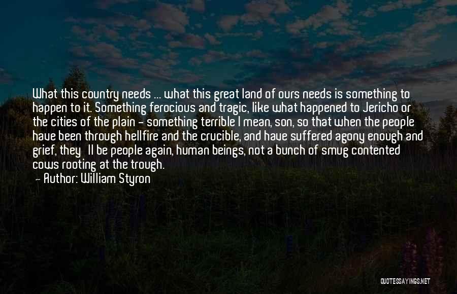 William Styron Quotes: What This Country Needs ... What This Great Land Of Ours Needs Is Something To Happen To It. Something Ferocious