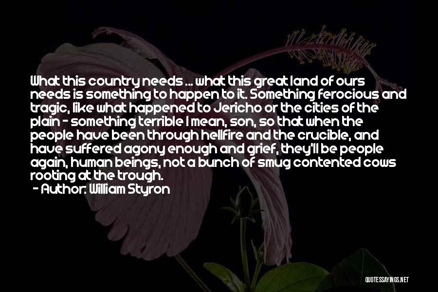 William Styron Quotes: What This Country Needs ... What This Great Land Of Ours Needs Is Something To Happen To It. Something Ferocious