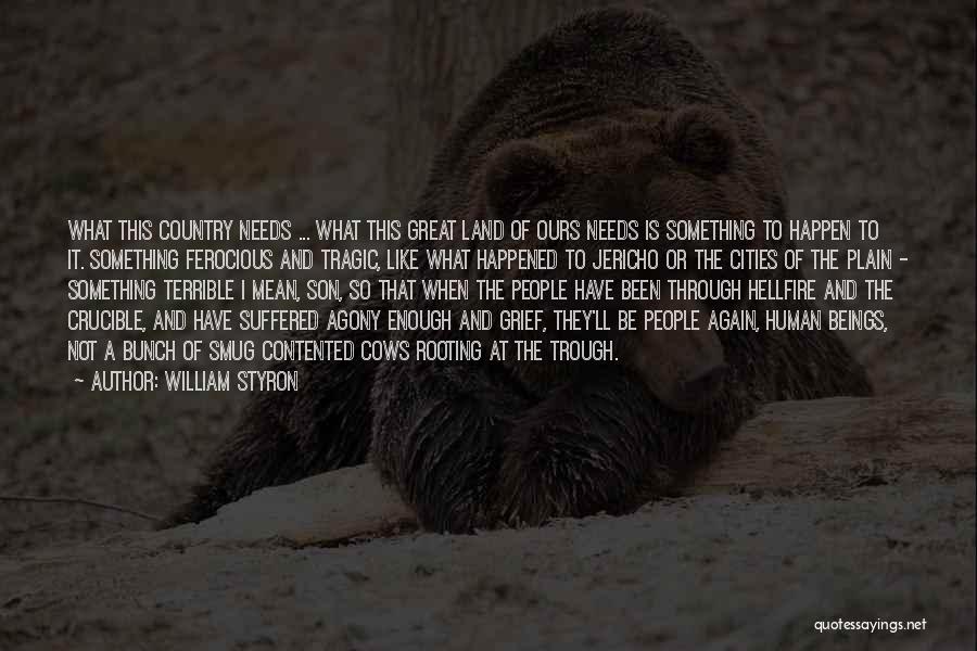 William Styron Quotes: What This Country Needs ... What This Great Land Of Ours Needs Is Something To Happen To It. Something Ferocious