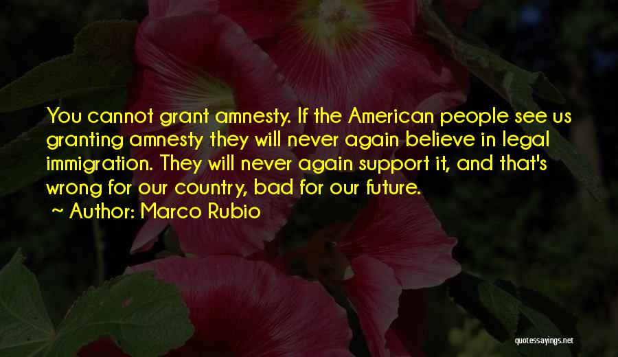 Marco Rubio Quotes: You Cannot Grant Amnesty. If The American People See Us Granting Amnesty They Will Never Again Believe In Legal Immigration.