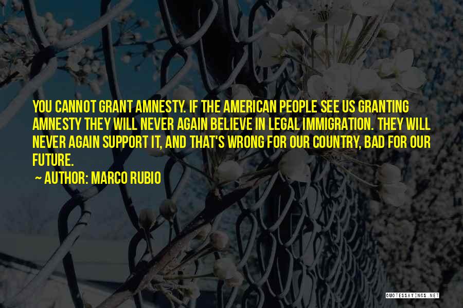 Marco Rubio Quotes: You Cannot Grant Amnesty. If The American People See Us Granting Amnesty They Will Never Again Believe In Legal Immigration.