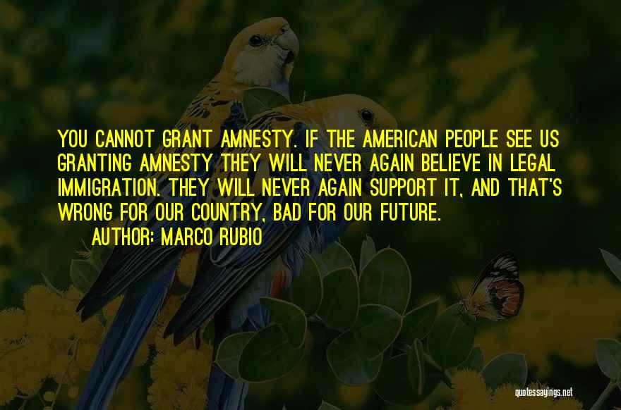 Marco Rubio Quotes: You Cannot Grant Amnesty. If The American People See Us Granting Amnesty They Will Never Again Believe In Legal Immigration.