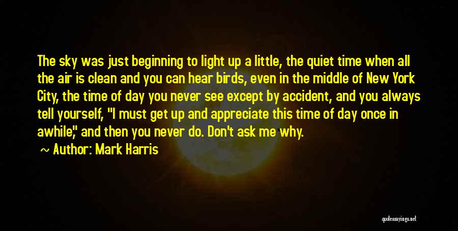 Mark Harris Quotes: The Sky Was Just Beginning To Light Up A Little, The Quiet Time When All The Air Is Clean And