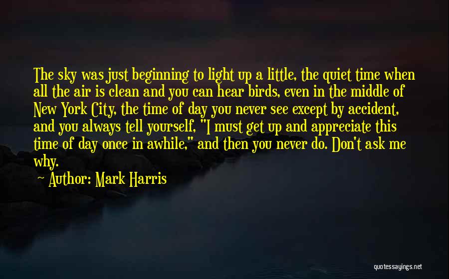 Mark Harris Quotes: The Sky Was Just Beginning To Light Up A Little, The Quiet Time When All The Air Is Clean And