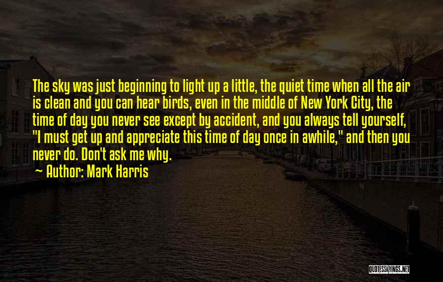 Mark Harris Quotes: The Sky Was Just Beginning To Light Up A Little, The Quiet Time When All The Air Is Clean And