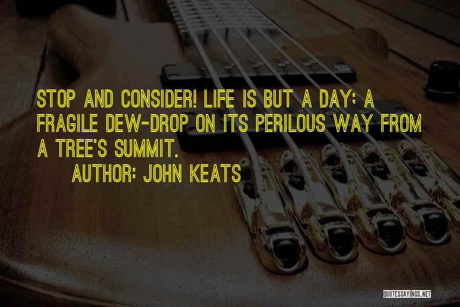 John Keats Quotes: Stop And Consider! Life Is But A Day; A Fragile Dew-drop On Its Perilous Way From A Tree's Summit.