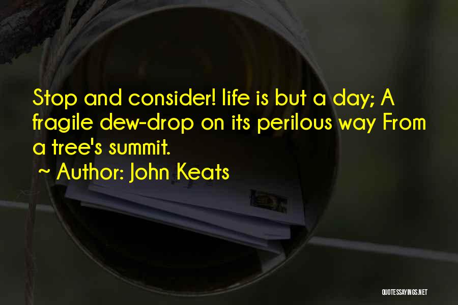 John Keats Quotes: Stop And Consider! Life Is But A Day; A Fragile Dew-drop On Its Perilous Way From A Tree's Summit.