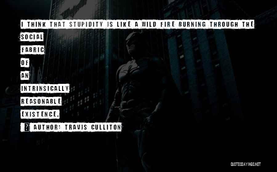 Travis Culliton Quotes: I Think That Stupidity Is Like A Wild Fire Burning Through The Social Fabric Of An Intrinsically Reasonable Existence.