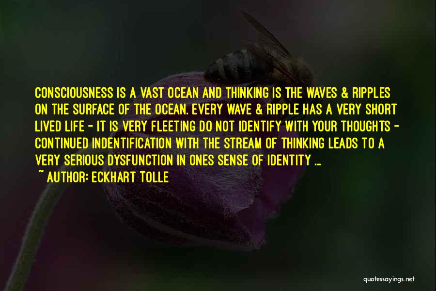 Eckhart Tolle Quotes: Consciousness Is A Vast Ocean And Thinking Is The Waves & Ripples On The Surface Of The Ocean. Every Wave