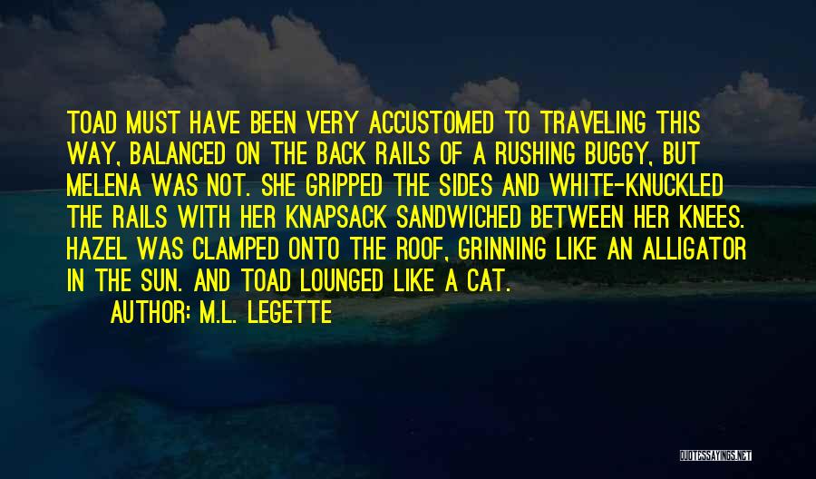 M.L. LeGette Quotes: Toad Must Have Been Very Accustomed To Traveling This Way, Balanced On The Back Rails Of A Rushing Buggy, But