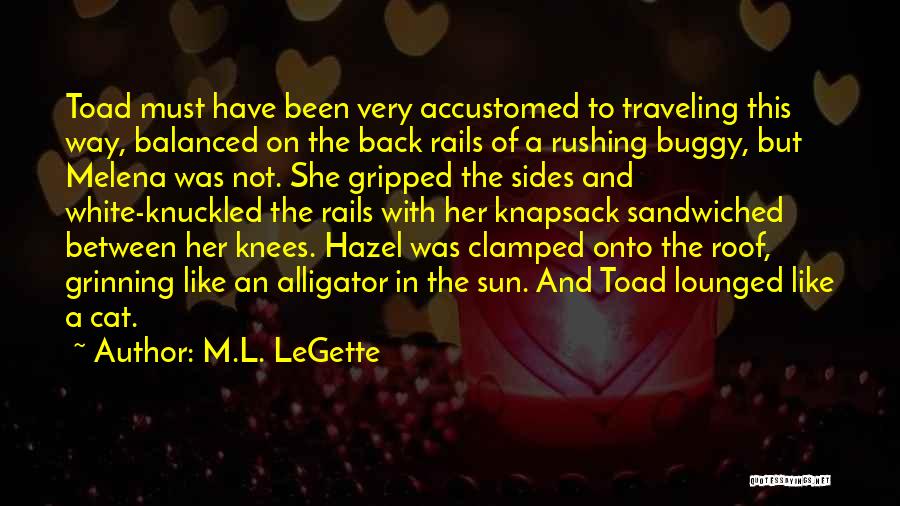 M.L. LeGette Quotes: Toad Must Have Been Very Accustomed To Traveling This Way, Balanced On The Back Rails Of A Rushing Buggy, But