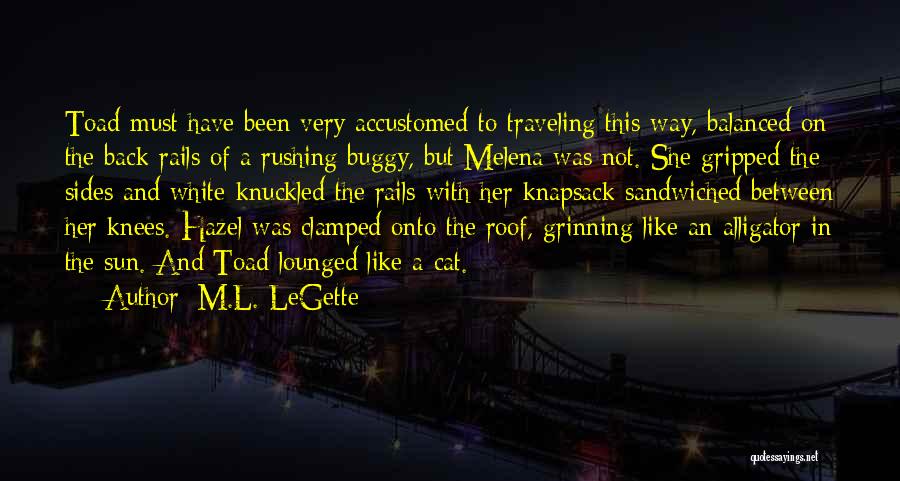 M.L. LeGette Quotes: Toad Must Have Been Very Accustomed To Traveling This Way, Balanced On The Back Rails Of A Rushing Buggy, But