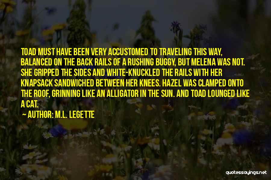 M.L. LeGette Quotes: Toad Must Have Been Very Accustomed To Traveling This Way, Balanced On The Back Rails Of A Rushing Buggy, But
