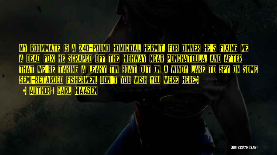 Carl Hiaasen Quotes: My Roommate Is A 240-pound Homicidal Hermit. For Dinner He's Fixing Me A Dead Fox He Scraped Off The Highway