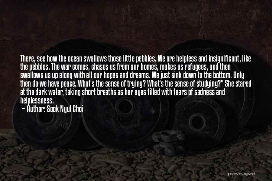 Sook Nyul Choi Quotes: There, See How The Ocean Swallows Those Little Pebbles. We Are Helpless And Insignificant, Like The Pebbles. The War Comes,