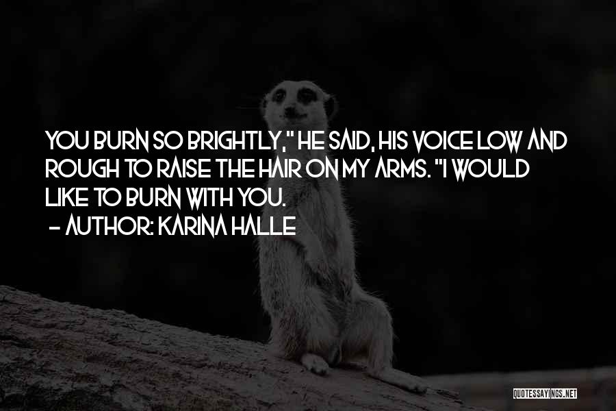 Karina Halle Quotes: You Burn So Brightly, He Said, His Voice Low And Rough To Raise The Hair On My Arms. I Would