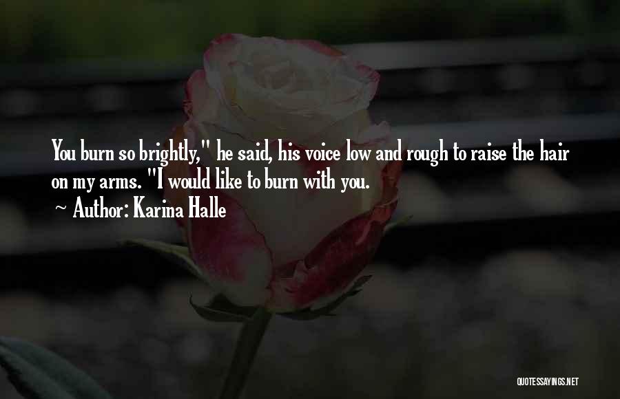 Karina Halle Quotes: You Burn So Brightly, He Said, His Voice Low And Rough To Raise The Hair On My Arms. I Would
