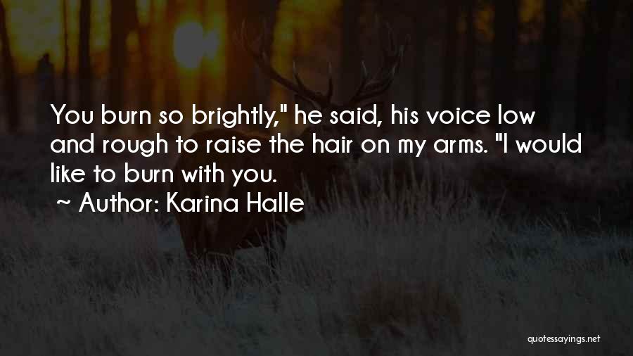 Karina Halle Quotes: You Burn So Brightly, He Said, His Voice Low And Rough To Raise The Hair On My Arms. I Would