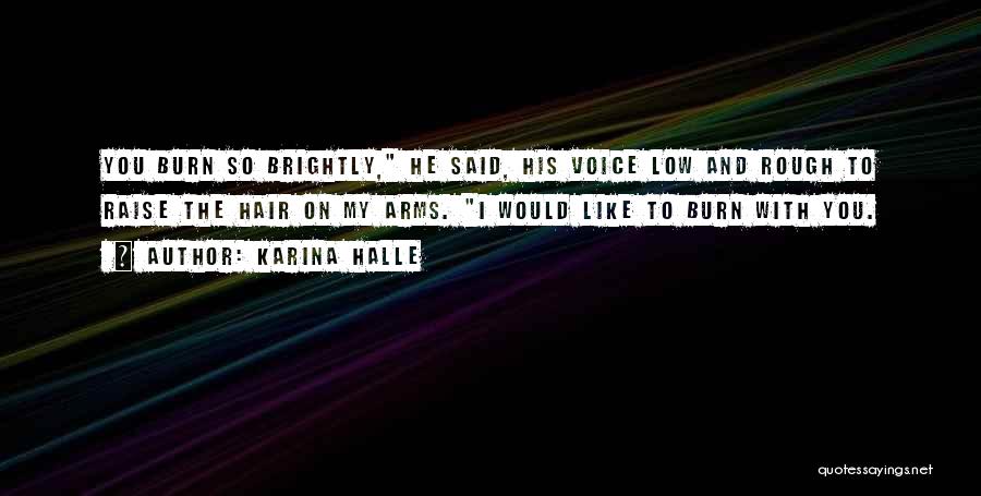 Karina Halle Quotes: You Burn So Brightly, He Said, His Voice Low And Rough To Raise The Hair On My Arms. I Would