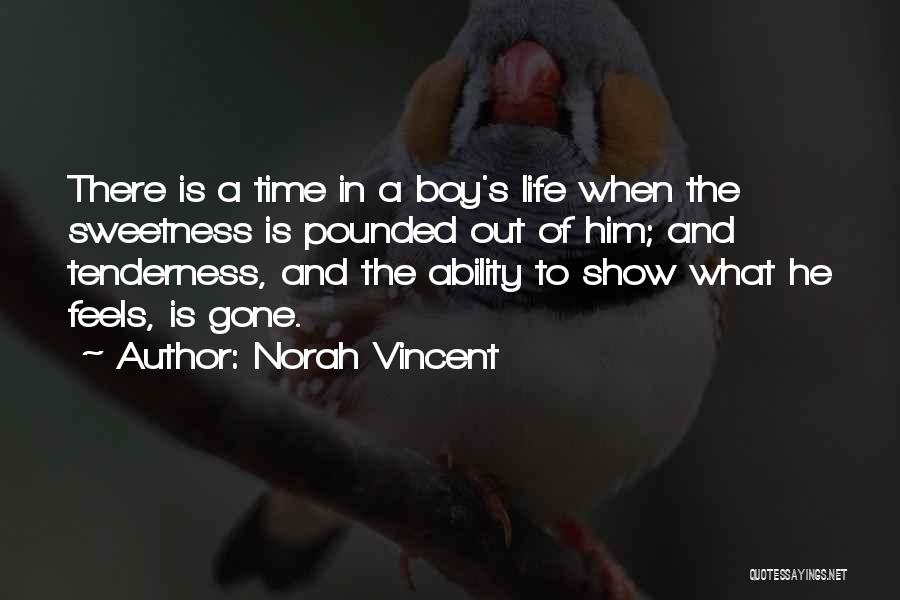 Norah Vincent Quotes: There Is A Time In A Boy's Life When The Sweetness Is Pounded Out Of Him; And Tenderness, And The