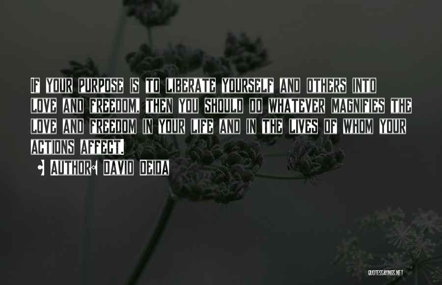 David Deida Quotes: If Your Purpose Is To Liberate Yourself And Others Into Love And Freedom, Then You Should Do Whatever Magnifies The