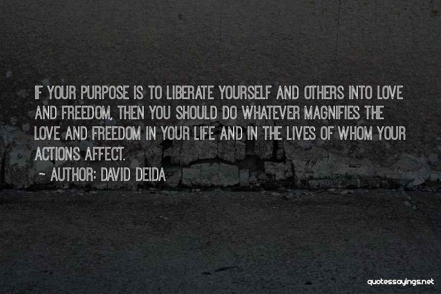 David Deida Quotes: If Your Purpose Is To Liberate Yourself And Others Into Love And Freedom, Then You Should Do Whatever Magnifies The