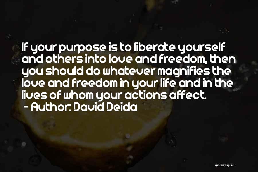 David Deida Quotes: If Your Purpose Is To Liberate Yourself And Others Into Love And Freedom, Then You Should Do Whatever Magnifies The