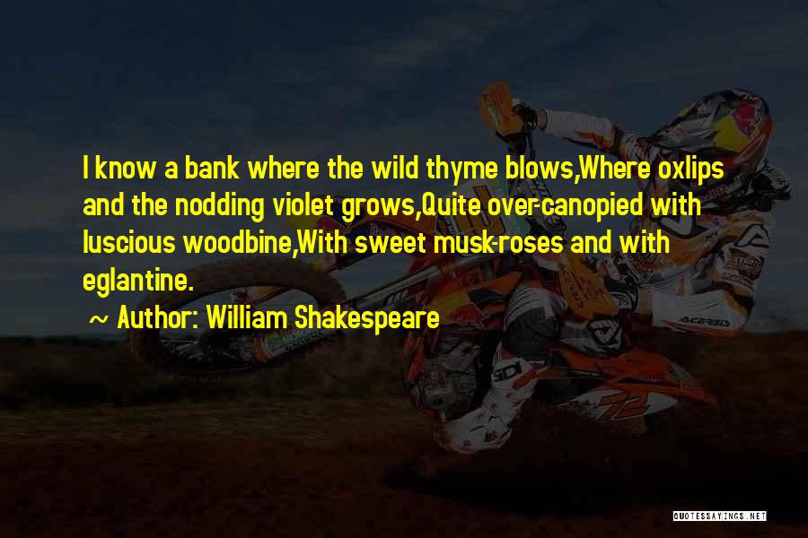 William Shakespeare Quotes: I Know A Bank Where The Wild Thyme Blows,where Oxlips And The Nodding Violet Grows,quite Over-canopied With Luscious Woodbine,with Sweet