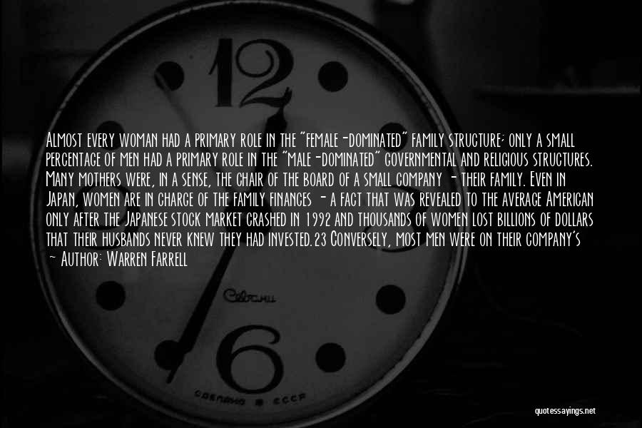 Warren Farrell Quotes: Almost Every Woman Had A Primary Role In The Female-dominated Family Structure; Only A Small Percentage Of Men Had A