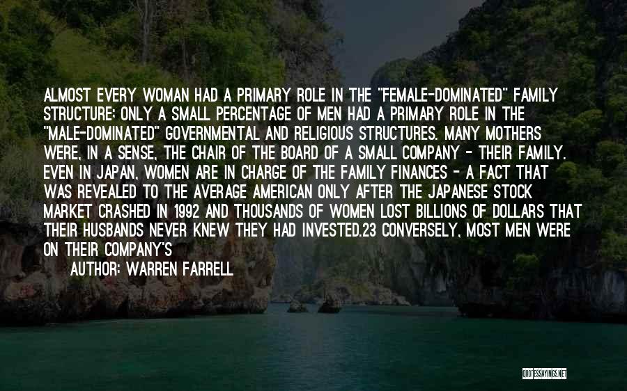 Warren Farrell Quotes: Almost Every Woman Had A Primary Role In The Female-dominated Family Structure; Only A Small Percentage Of Men Had A