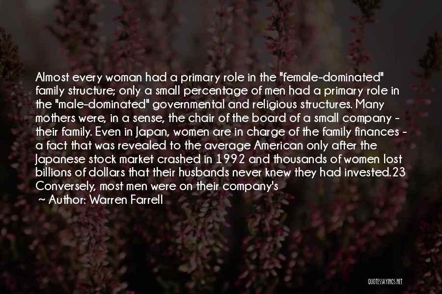 Warren Farrell Quotes: Almost Every Woman Had A Primary Role In The Female-dominated Family Structure; Only A Small Percentage Of Men Had A