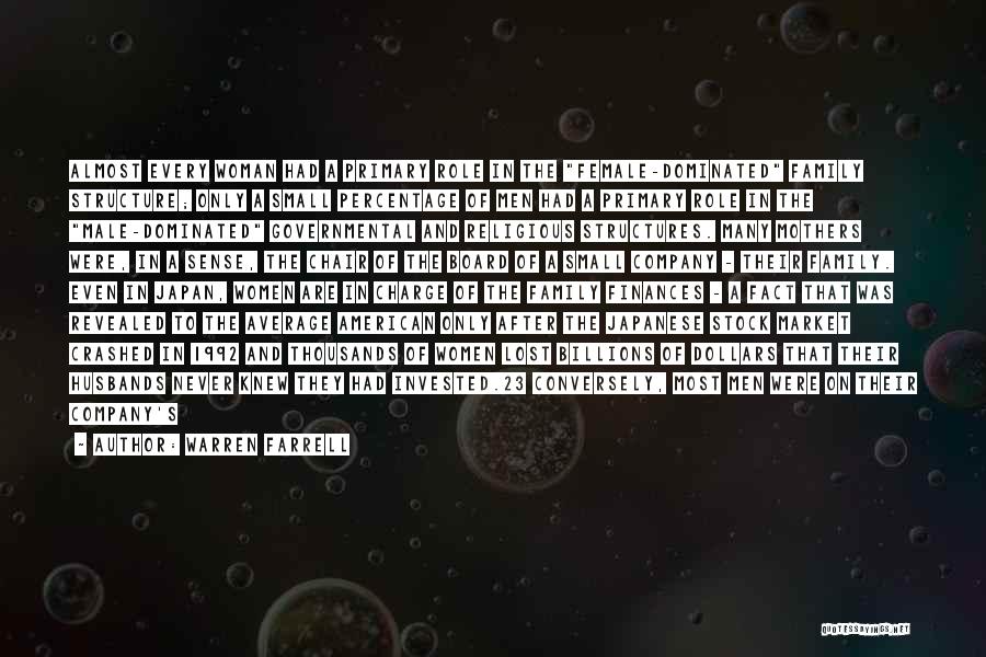 Warren Farrell Quotes: Almost Every Woman Had A Primary Role In The Female-dominated Family Structure; Only A Small Percentage Of Men Had A