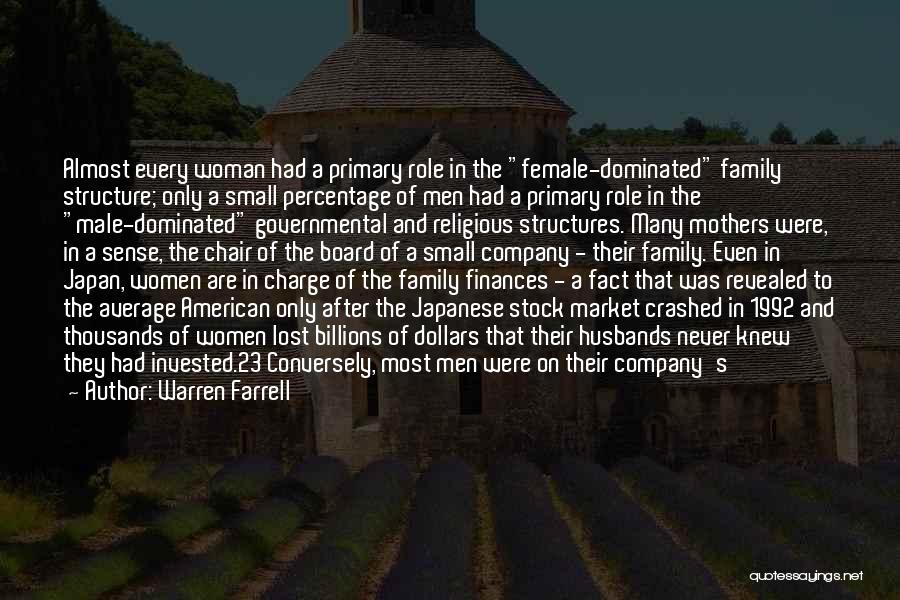 Warren Farrell Quotes: Almost Every Woman Had A Primary Role In The Female-dominated Family Structure; Only A Small Percentage Of Men Had A