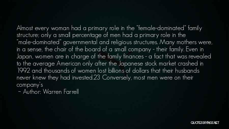 Warren Farrell Quotes: Almost Every Woman Had A Primary Role In The Female-dominated Family Structure; Only A Small Percentage Of Men Had A