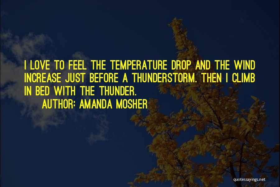 Amanda Mosher Quotes: I Love To Feel The Temperature Drop And The Wind Increase Just Before A Thunderstorm. Then I Climb In Bed