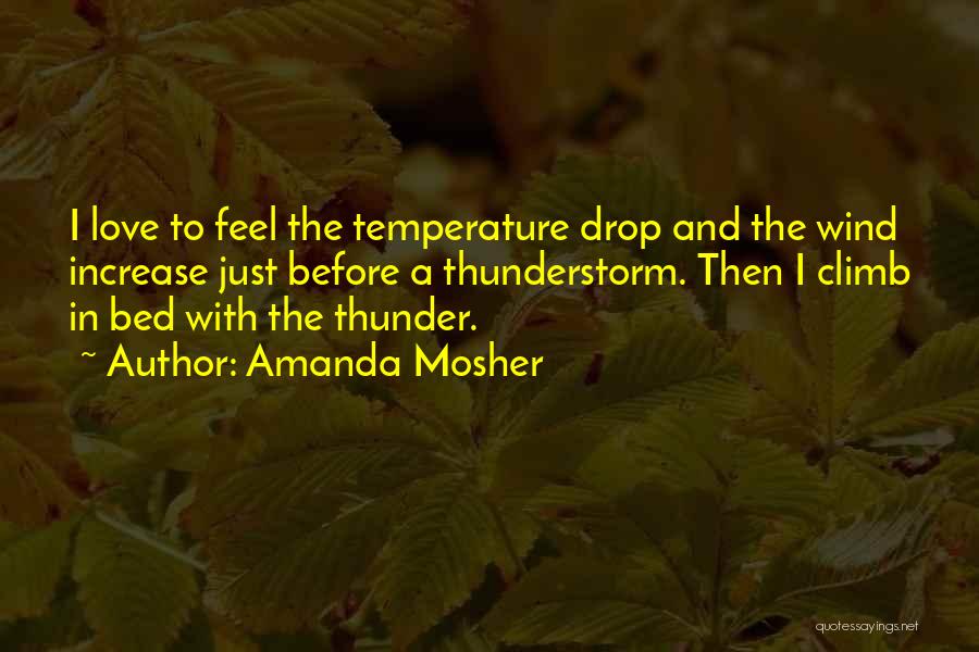 Amanda Mosher Quotes: I Love To Feel The Temperature Drop And The Wind Increase Just Before A Thunderstorm. Then I Climb In Bed