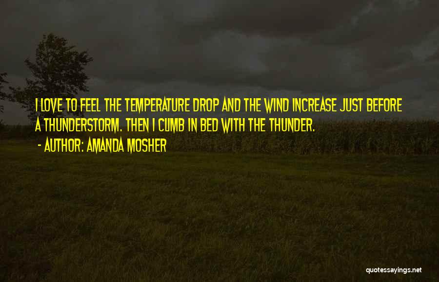 Amanda Mosher Quotes: I Love To Feel The Temperature Drop And The Wind Increase Just Before A Thunderstorm. Then I Climb In Bed