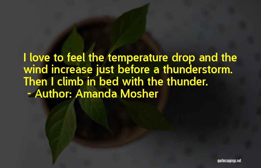 Amanda Mosher Quotes: I Love To Feel The Temperature Drop And The Wind Increase Just Before A Thunderstorm. Then I Climb In Bed