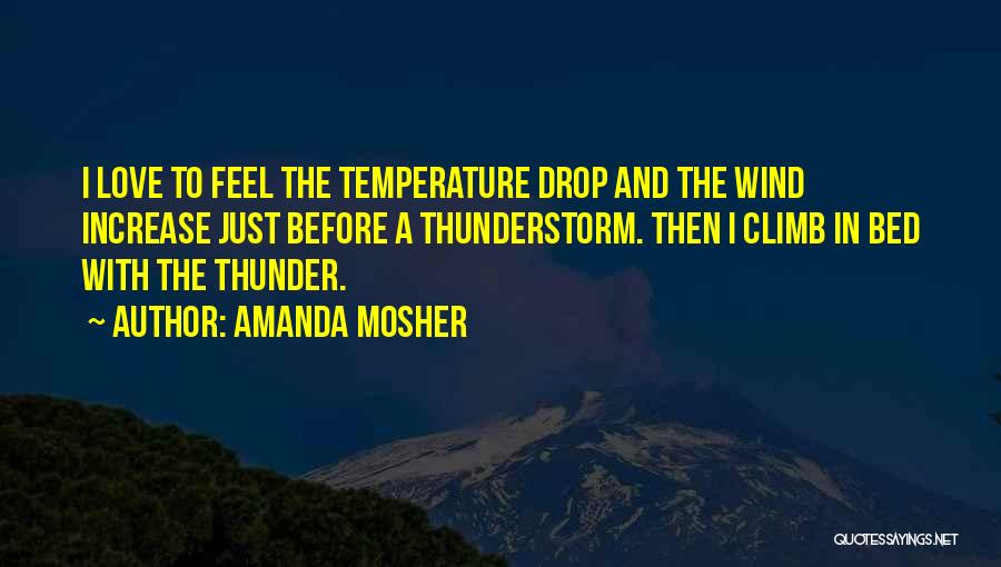 Amanda Mosher Quotes: I Love To Feel The Temperature Drop And The Wind Increase Just Before A Thunderstorm. Then I Climb In Bed