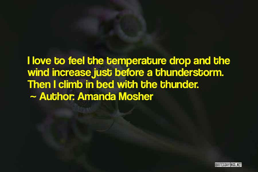 Amanda Mosher Quotes: I Love To Feel The Temperature Drop And The Wind Increase Just Before A Thunderstorm. Then I Climb In Bed