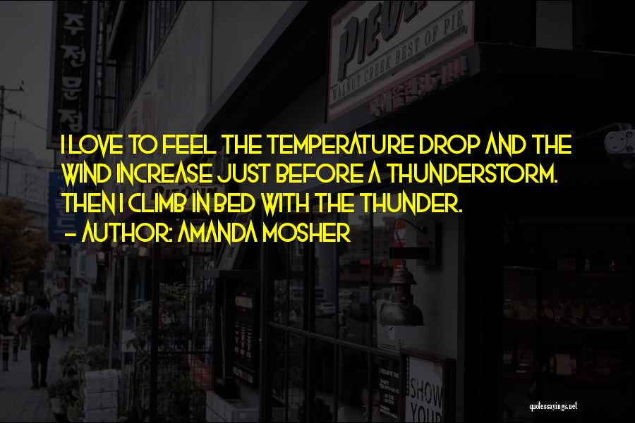 Amanda Mosher Quotes: I Love To Feel The Temperature Drop And The Wind Increase Just Before A Thunderstorm. Then I Climb In Bed