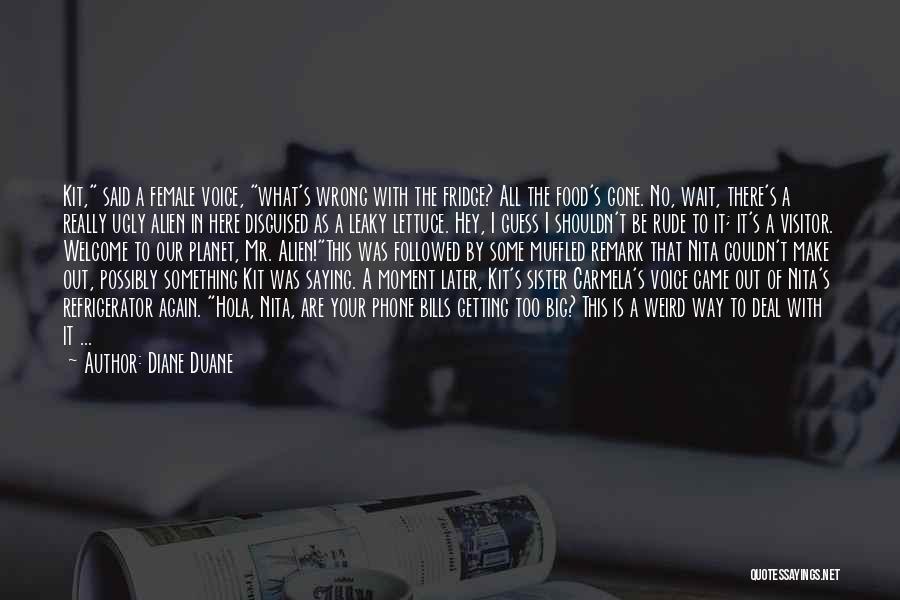 Diane Duane Quotes: Kit, Said A Female Voice, What's Wrong With The Fridge? All The Food's Gone. No, Wait, There's A Really Ugly