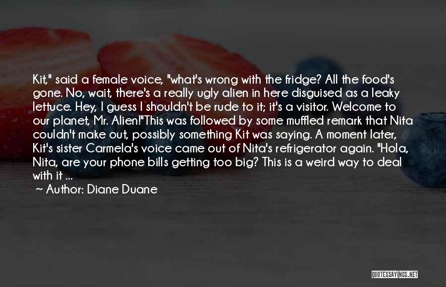 Diane Duane Quotes: Kit, Said A Female Voice, What's Wrong With The Fridge? All The Food's Gone. No, Wait, There's A Really Ugly