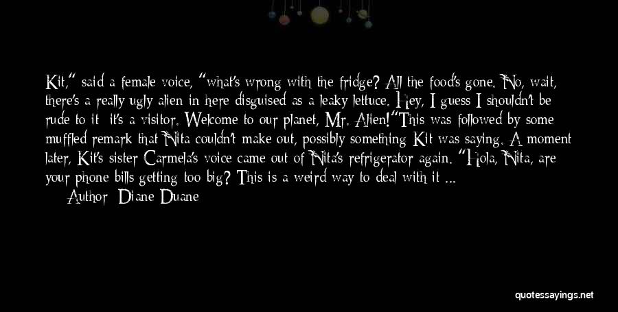 Diane Duane Quotes: Kit, Said A Female Voice, What's Wrong With The Fridge? All The Food's Gone. No, Wait, There's A Really Ugly