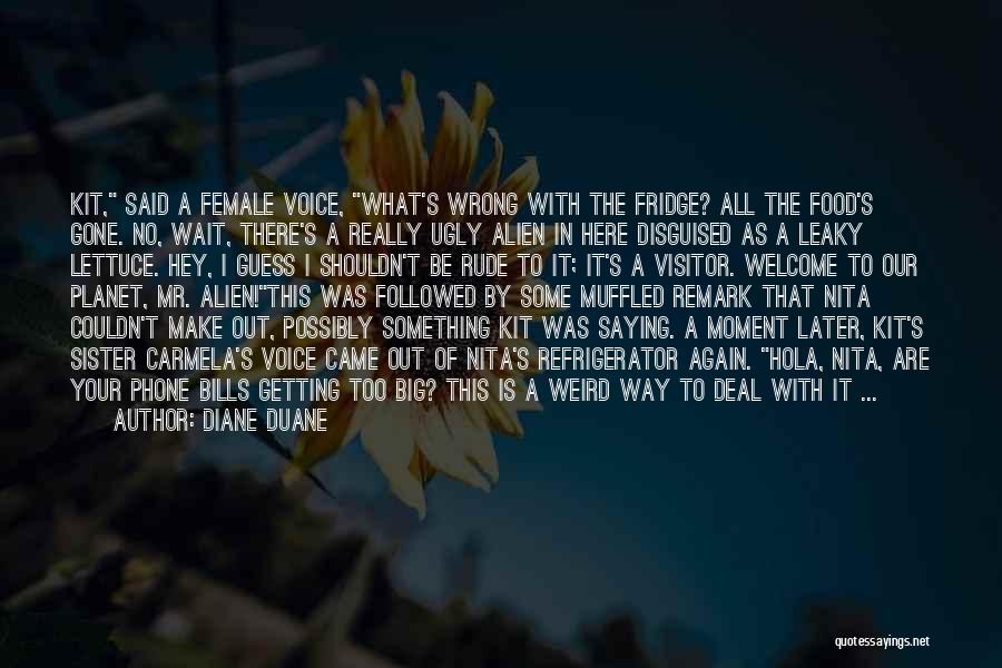 Diane Duane Quotes: Kit, Said A Female Voice, What's Wrong With The Fridge? All The Food's Gone. No, Wait, There's A Really Ugly